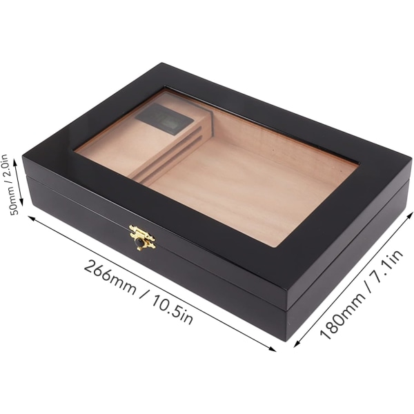 Cigarr Humidor Box, Transparent Top Cigar Humidors Cedar Wood Case med luftfuktare Digital Hygrometer och Avdelare för 20