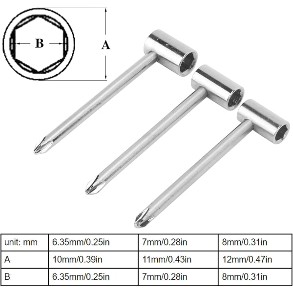 Fackverksstångsnyckel för fackverksstångsnyckel 3st Gitarrstångsnyckel 7Mm 8Mm 6.35Mm Universal (silver 6.35MM+7MM+8MM Tre set)