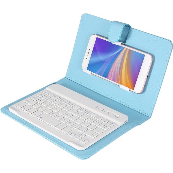 Geyes hopfällbart Bluetooth tangentbord för 12 blått case Universal trådlöst Bluetooth -tangentbord Case med cover för Ios-telefoner (Sky