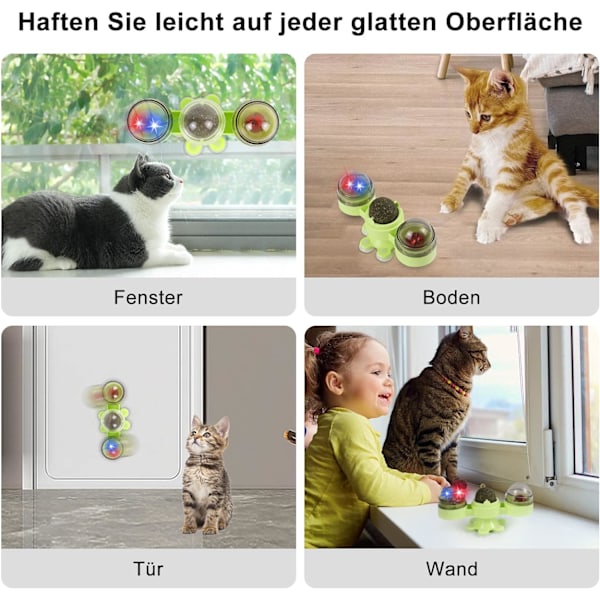 Katt leksak med kattmynta, 3 i 1 vindkvarn katt leksak, roterande kattmynta katt leksak, klocka, lysande boll, interaktiv katt boll (grön)
