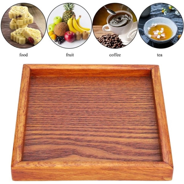 Tebricka av trä Tebricka av trä Ljus färg Liten bärbar kvadratisk form massivt trä Te Kaffe Snack Matservering Serveringsbricka (18 * 18 * 2) (12,5 *