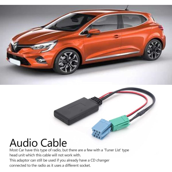 Qiilu Auto Audio Adapter, Auto Audio Adapter, Mini ISO 6Pin 8Pin Bilmusik Kontakt Bluetooth 5.0 AUX Kabel för Renault Clio/Espace/Kangoo/Laguna