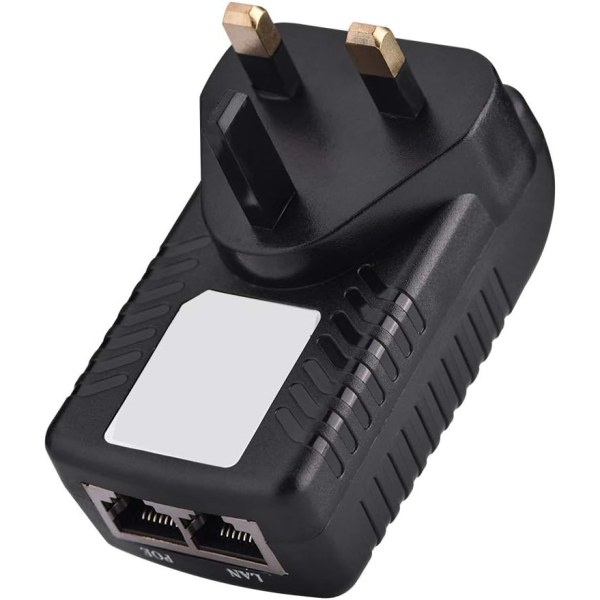Poe Adapter Poe Power Svart 48V 0,5A Vägg Poe Injektor Ethernet Adapter Ip Telefon Kamera Power Uk Plug