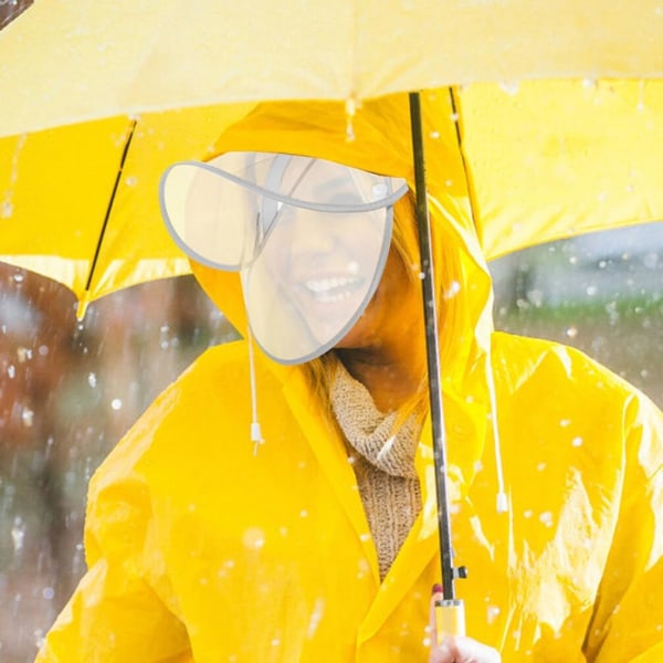 Regnhuv med visir 2 st Klar vattentät regnhalsduk Plast Regnhattar Regnrock Shield Visir Poncho Hatt Bräddbyte för regnkläder