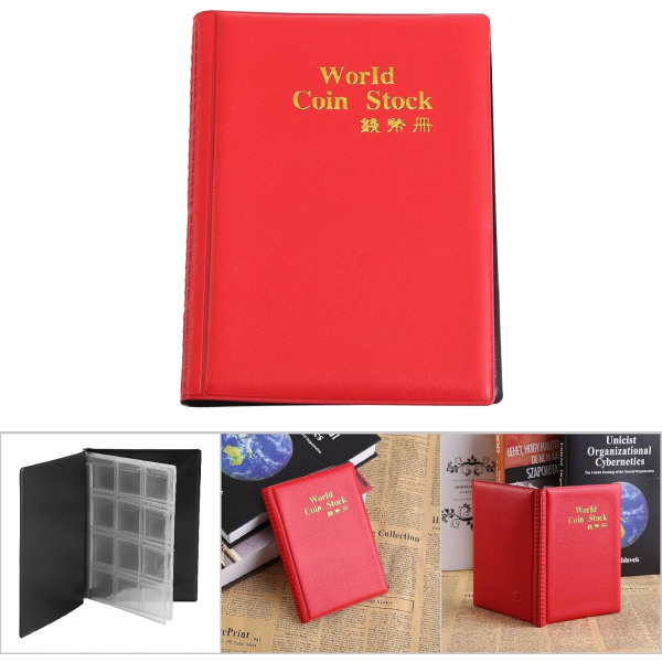 120 fickor 10 sidor World Coin Storage Folder Album Money Collection Holder Book 1,1 tum Transparent Kuvert (rött)