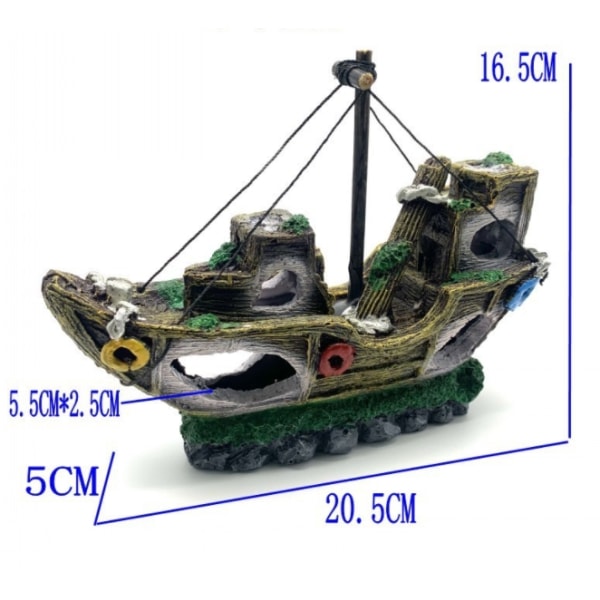 Dekorativa ornament i harts för akvarium, piratskepp, akvariumdekoration, fisktank, skeppsbrott, landskapsarkitektur, 20,5*5*16,5 cm, 1 st