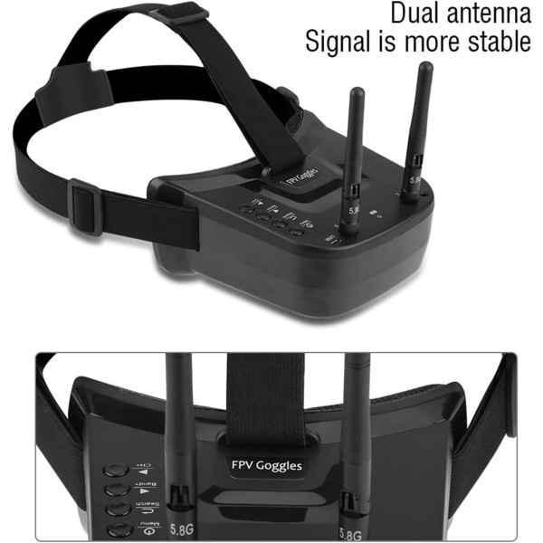 Fpvgles Fpvgles För Drönare Plast Svart 3Inch 480 * 320 Display 5.8G 40 Kanaler Fpvgles Inbyggt 3.7V 1200Mah batteri