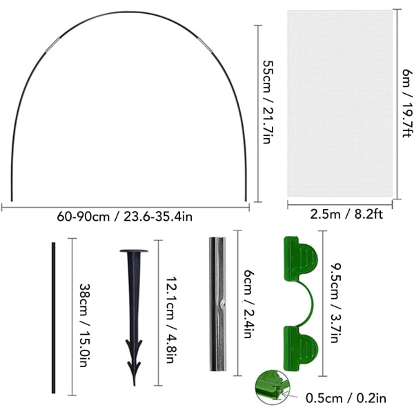 Växthusbågar Grow Tunnel Kit, Polyetenglasfiber Trädgårdsbågar Stödram Trädgårdstillbehör, Förbättra växttillväxt, för uppväxt