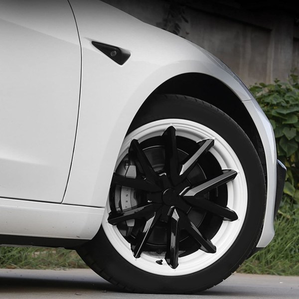 Hjulkapslar 18 tums hjulkåpa cover Hjulbeklädnader Set med 4 vita svarta cover med flera ekrar navkapslar för Tesla modell 3 2017-2022