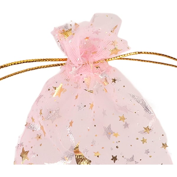 100 st Moon Star Organzapåsar med dragsko,Premium Sheer Present Dragsnörepåse Godispåsar,Transparent Söt Rosa Organza Presentpåse,för