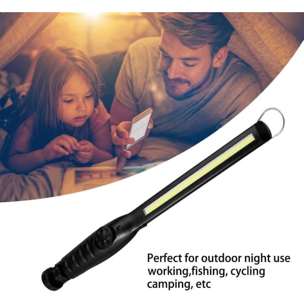 LED-arbetslampa Uppladdningsbara COB-arbetslampor, tunn USB inspektionslampa LED-arbetslampa med vridomkopplare och 360° vridbar magnetisk bas och krok