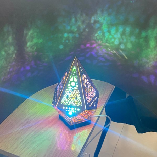 Golvlampa Bohemisk typ USB Golvlampa av trä Modernt geometriskt ljus Bordslampor Ihåligt geometriskt retrogolv dekorativt ljus LED-natt