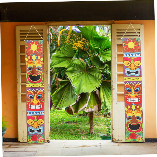 1 Par Hawaiian Dörrhängande Tiki Bar Banner Tiki Vägghängande Dekor Hawaii Veranda Dekor Banner Tiki Astetic Rumsdekor Dörrgardin för
