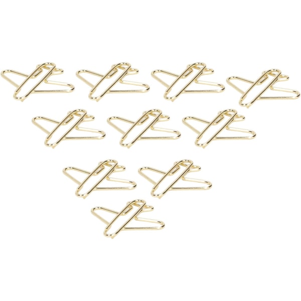 Flygplansformade pappersklämmor Pappersklämmor Guld Metall 100 st Pappersklämmor Bärbar Antirost galvanisering Guld Cuteplane Formed Metal Paper Clip