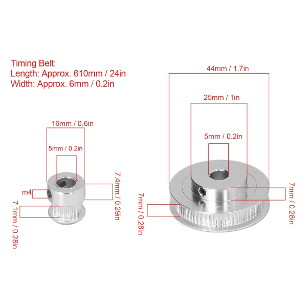 Spännremskiva Halkfri aluminiumlegering gummi Synkronhjul 20 60 tänder Exakt stigning för CNC-svarv för 3D-skrivare (5 mm / 0,2 tum borrning)