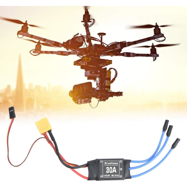 Tvåvägs borstlös ESC, elektronisk hastighetskontroll 30A 2-3S borstlös ESC XT60 elektronisk hastighetskontroll för RC- drone