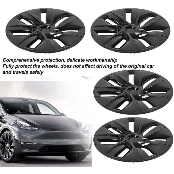 Hjullister, hjulfälgskydd 4st 19 tums hjulnavkapsel glänsande svart Anti-skrapa Snygg ersättning för Tesla Model Y 2020 till 2023
