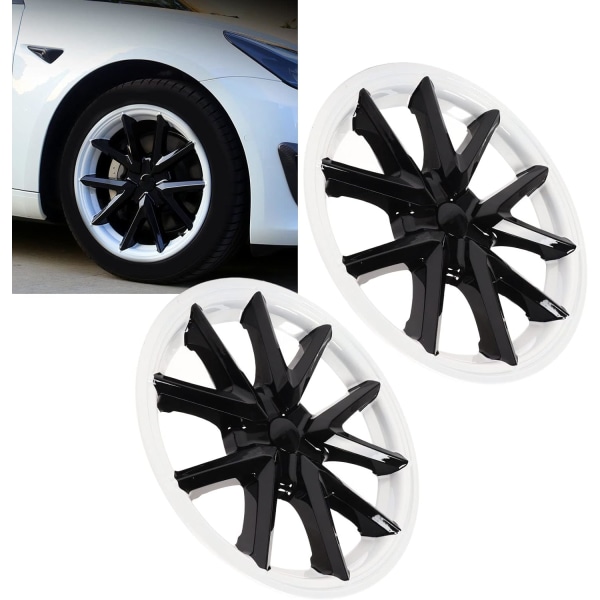 Hjulkapslar 18 tums hjulkåpa cover Hjulbeklädnader Set med 4 vita svarta cover med flera ekrar navkapslar för Tesla modell 3 2017-2022