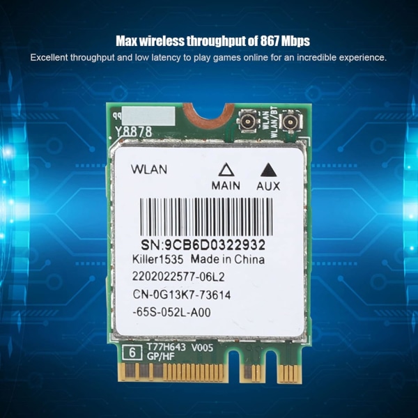 Killer 1535 For Killer 1535Ac Dual Band 802.11Ac Ngff M.2 867Mbps 4.1 Game Card Killer Ac 1535