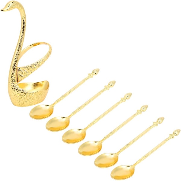 Kaffedessertskedsset i metall, set med 6 set med Elegant Swan bestickhållare för köksservis Bröllopstillbehör (guld)