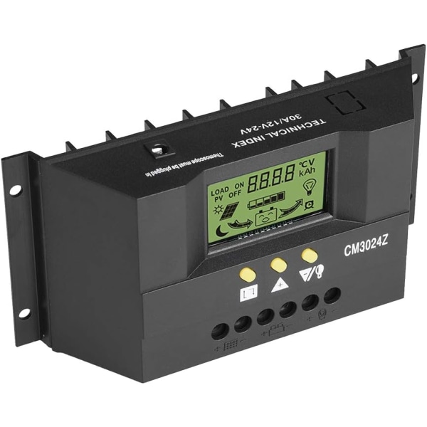 Solar Charge Controller Solar Charge Controller 12V PVC Svart Pwm Intelligent Solar Panel Charge Controller Regulator LCD-skärm 12V 24V 30A