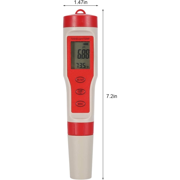 4 i 1 vattenkvalitetsmätare, digital PH TDS EC TEMP-testare, för dryck, akvarium, pool