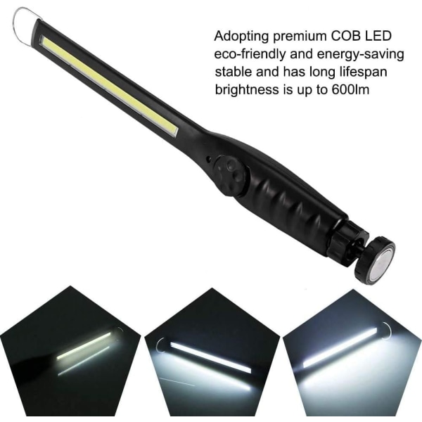 LED-arbetslampa Uppladdningsbara COB-arbetslampor, tunn USB inspektionslampa LED-arbetslampa med vridomkopplare och 360° vridbar magnetisk bas och krok
