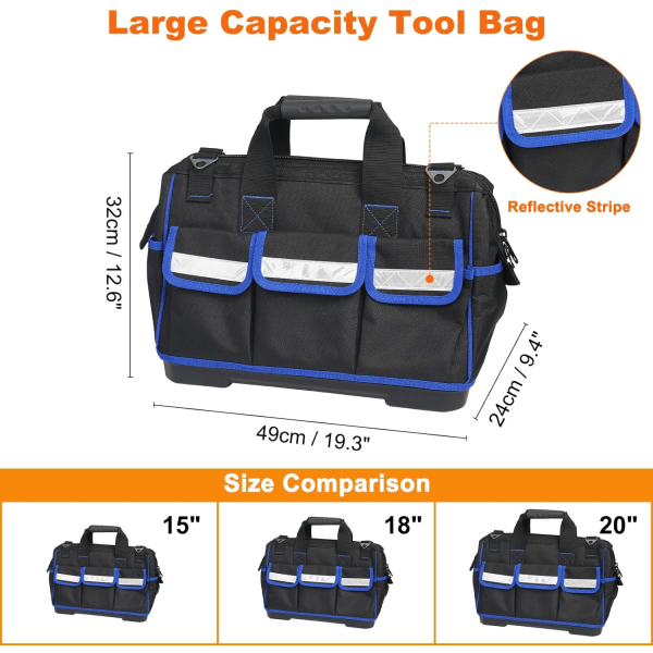 Verktygsficka mun organizer 20"multi 16 påsar verktygsväska för män med reflekterande ränder, justerbara ränder