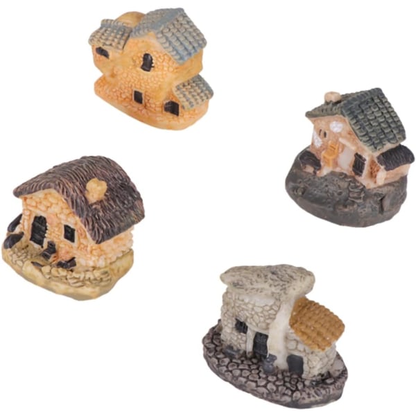 4st Resin Village Houses Tiny House Accessoarer Miniatyr Landskap Tillbehör Miniatyrhus Mikro Landskap Dekor Terrarium