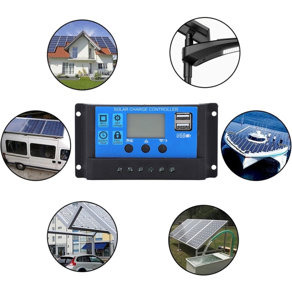 Solar Charge Controller, Auto Solar Charge Controller MPPT PMW Large Power 5V 3A USB Output LCD HD Display
