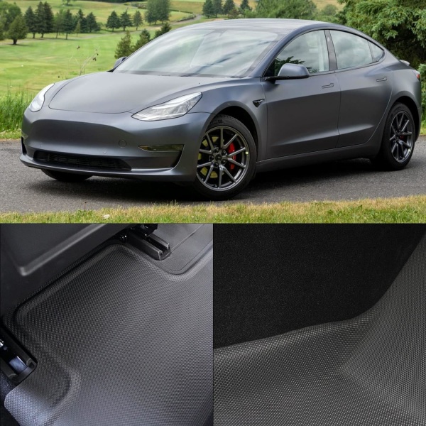 Nya energibildelar anpassade halkskyddande 3D bilgolvmattor bilgolvfodral ersättning för Tesla Model 3 Lhd