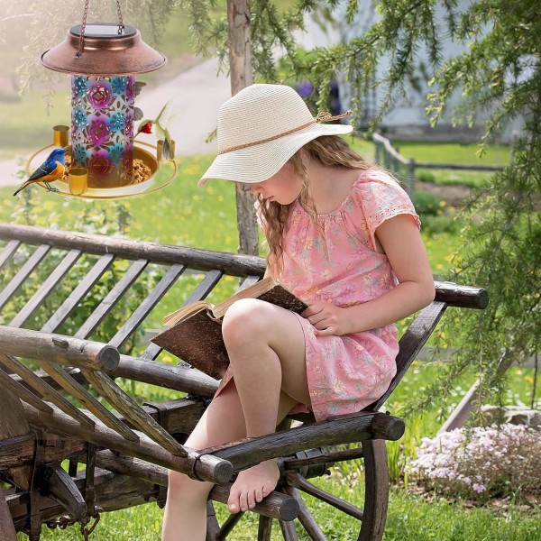 mata fåglarna sollampa hängande dispenser Bird Feeder trädgårdslampa sollampa utomhus utomhus sol lykta hängande fåglar matare shine