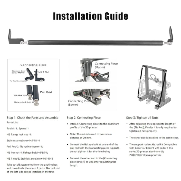 Porting Rod Set Ender 3 Pro Upgrade Porting Rod Set DIY Upgrade 3D Printer Part Tillbehör för Ender 3 220X220X250Mm Print Ender 3 V2 Upgrade