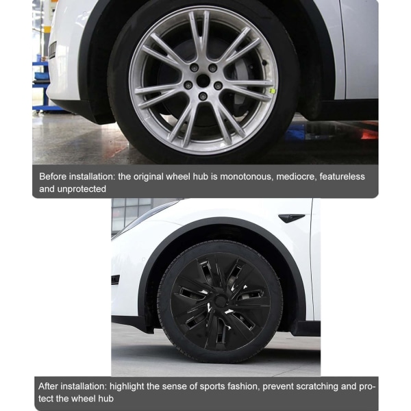 Hjullister, hjulfälgskydd 4st 19 tums hjulnavkapsel glänsande svart Anti-skrapa Snygg ersättning för Tesla Model Y 2020 till 2023