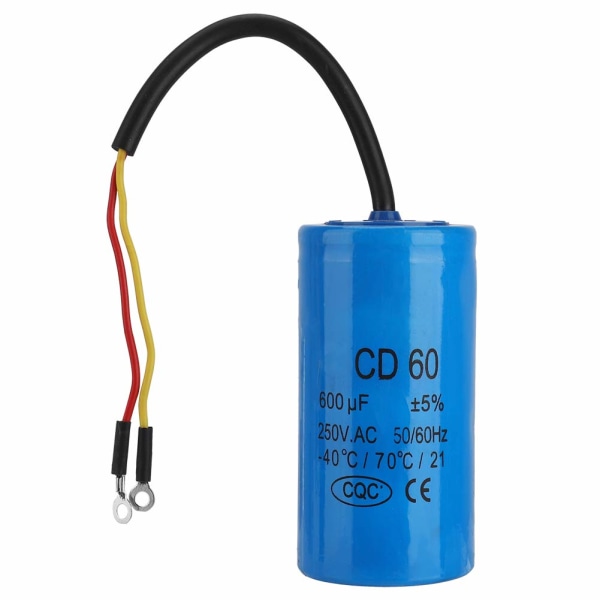 Motorkondensator, CD60 Run Capacitor 600uF 250V AC med tråd - för motorluftkompressor