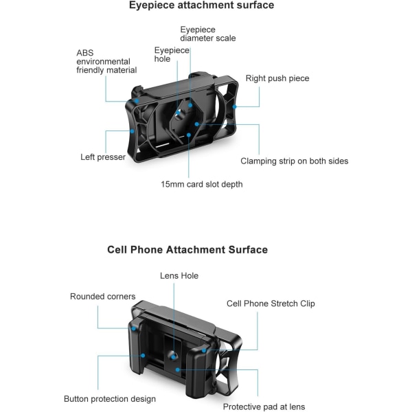 Exakt fokusering Full kompatibilitet Universal telefonadapter för Connect smartphone med teleskop okular Diameter 23-50 mm klämcell