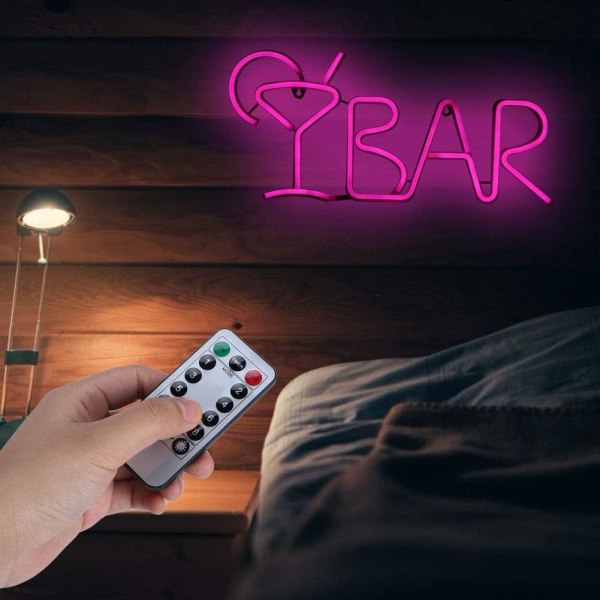 LED neonljusskyltar, BAR-bokstäver dekorativa lampor med fjärrkontroll, justerbar ljusstyrka skyltlampor med USB eller power, för