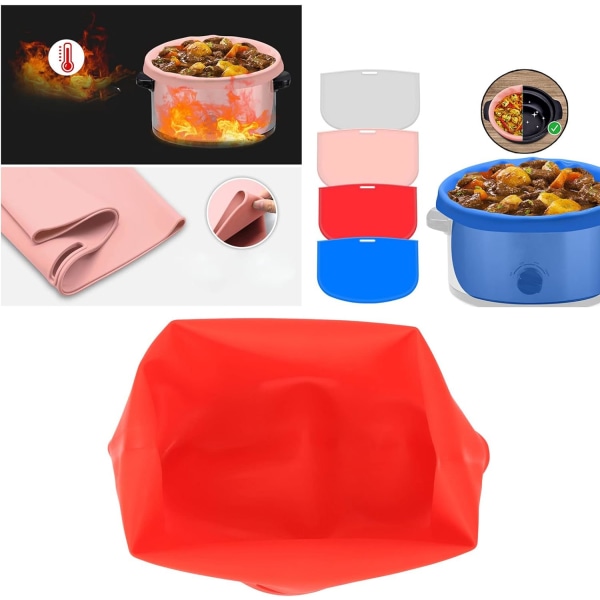 Liner silikoninsats, återanvändbar silikon slow cooker liner läckagesäker för kök (röd)