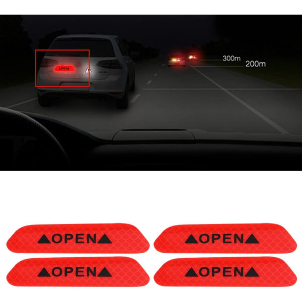4 st självhäftande bildörr reflekterande varningsdekal Säkerhetsremsdekaler skylt (röd)
