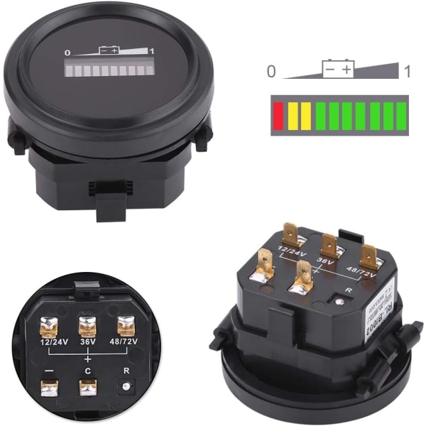 12V/24V/36V/48V/72V digital batteriindikator, IP65 vattentät LED-batteriindikator med timräknare, för vagn, motorcykel
