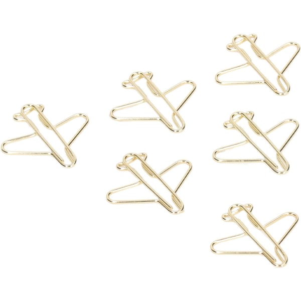 Flygplansformade pappersklämmor Pappersklämmor Guld Metall 100 st Pappersklämmor Bärbar Antirost galvanisering Guld Cuteplane Formed Metal Paper Clip