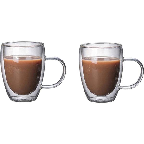 Genomskinlig kaffekopp med handtag Dubbelväggiga kaffemuggar Set med 2, isoleringsglas Tekopp Creative Gift Mjölkglasögon, perfekt för