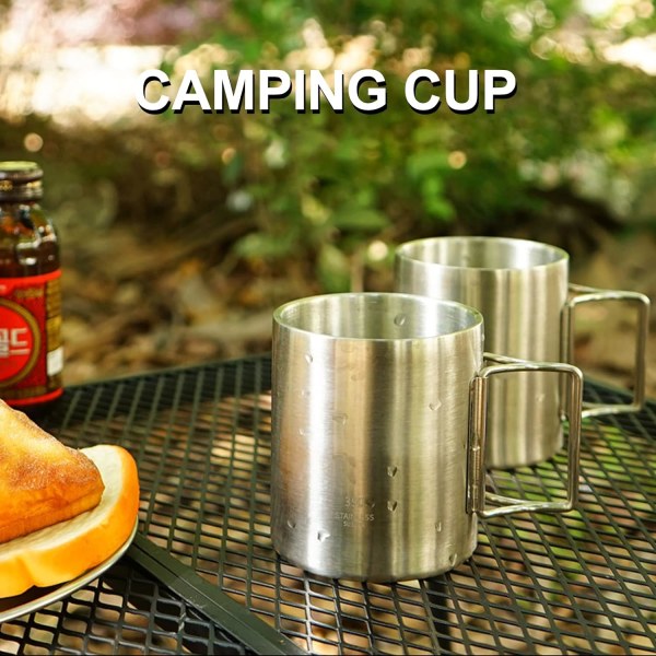 Utomhuscampingkopp, Campingmugg i rostfritt stål, Kaffekopp med hopfällbart handtag, Sportvattenflaska, Kaffekopp, Campingkopp för sport