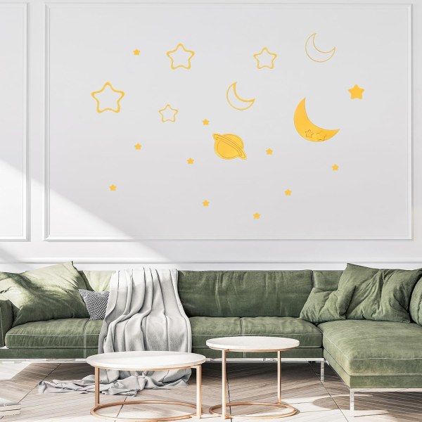 Akryl spegel väggdekal 1 set självhäftande 3D stjärnhimmel väggmålningar för hem vardagsrum sovrum kontor hem fungerar (20cm silver)