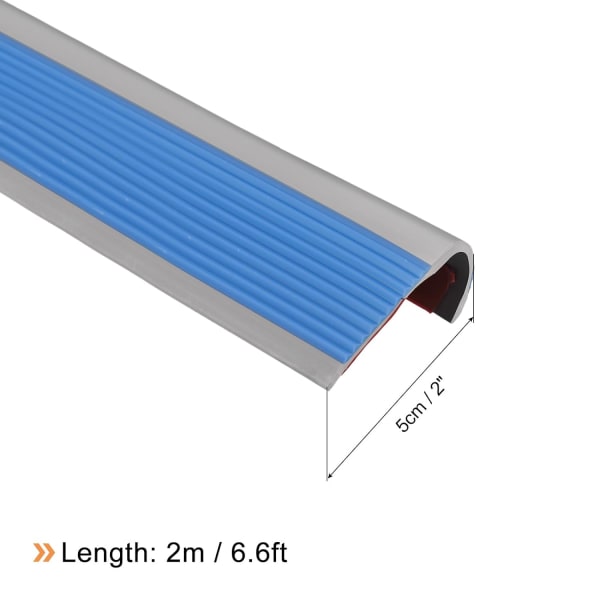 1 bit trappkant, trappskydd i vinyl, halkfri steglist för trappor, trapplist 2 meter, blå & grå
