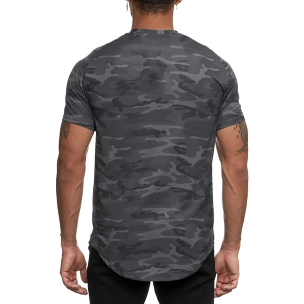 T-shirt med rund hals, lätt att matcha, bekväm sport-tröja, kamouflage, snabbtorkande för löpning