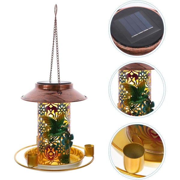 mata fåglarna sollampa hängande dispenser Bird Feeder trädgårdslampa sollampa utomhus utomhus sol lykta hängande fåglar matare shine