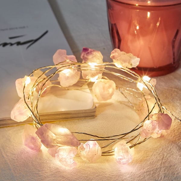 Jullampsnöre Lila kristall dekorativa ljusslingor, 6,5 fot ametiststenar med 20 LED-lampor Batteridriven för inomhusrum