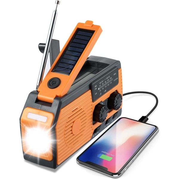 Solar Handvev Nödradio, 5000mah Batteri SOS Funktion LED Ficklampa IPX3 Vattentät Solar Handvev Radio Laddare Bank för