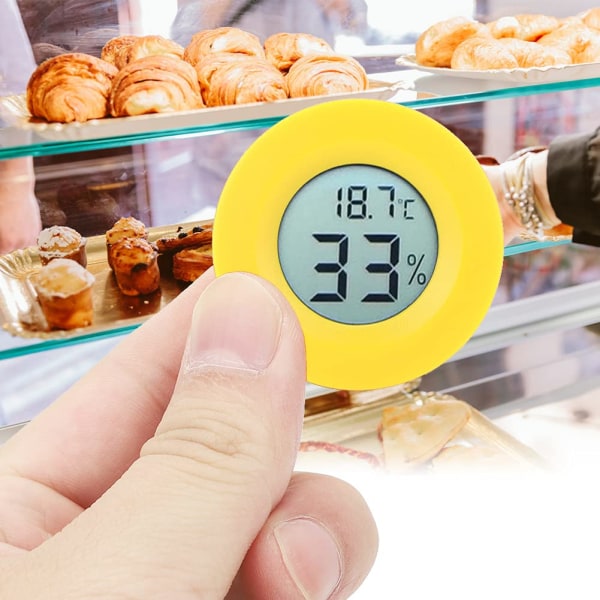 Slim flugfiskelåda Luftfuktighet Temperaturmätare Abs Cirkulär Inbäddad Digital LCD Hygrometer Luftfuktighet Temperaturmätare Inomhus (gult skal)